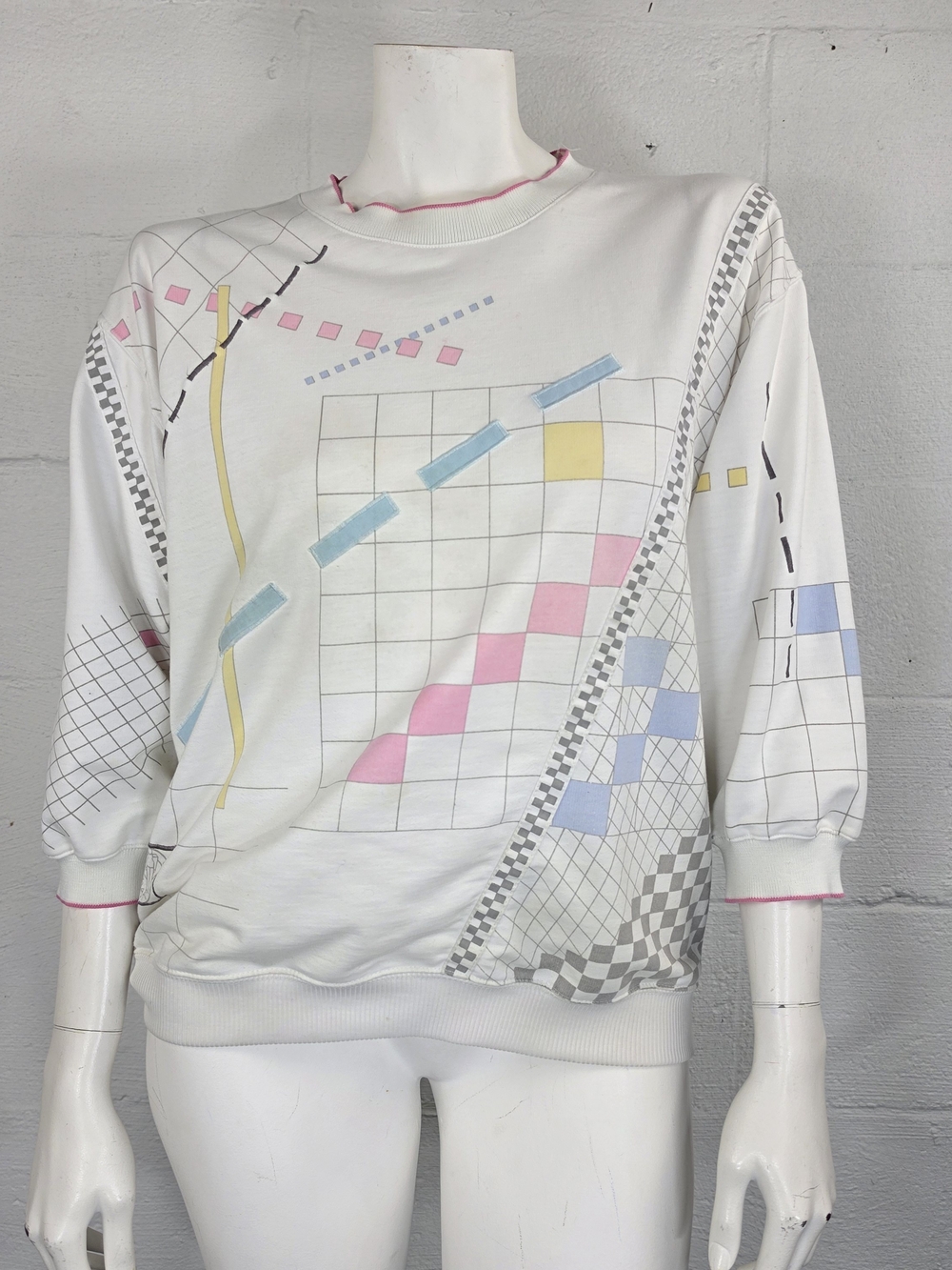 Blast Vintage 80's Geometric Print 3/4 Sleeves Sweatshirt